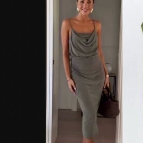 Zara bodycon Navy Green Midi Dress - Picture 2 of 4